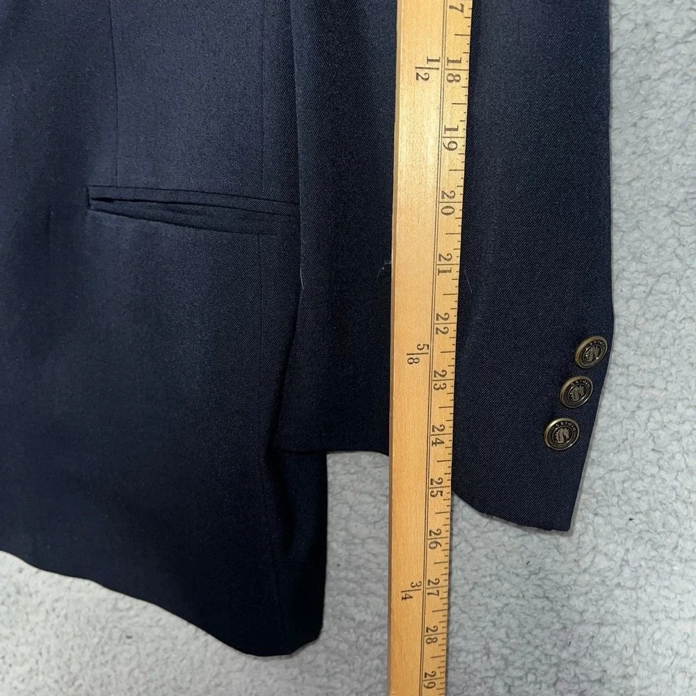 VTG Pierre Cardin Blazer Men's 46R Blue Wool Peak Double-Breasted Equestrian USA